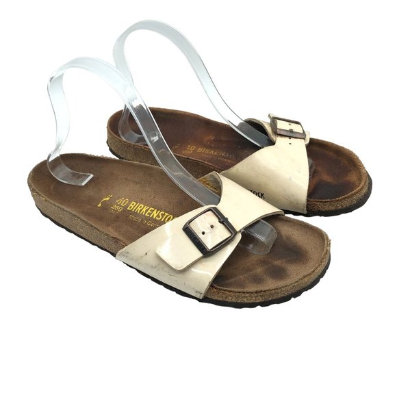 Birkenstock Shoes - Birkenstock Madrid BirkoFlor Sandals Slides Shiny Ivory 40 Womens US 9 Narrow